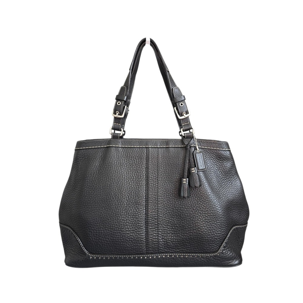 Vintage Coach Hamptons Pebbled Leather Large Carryall 5749 black & nickel EUC
